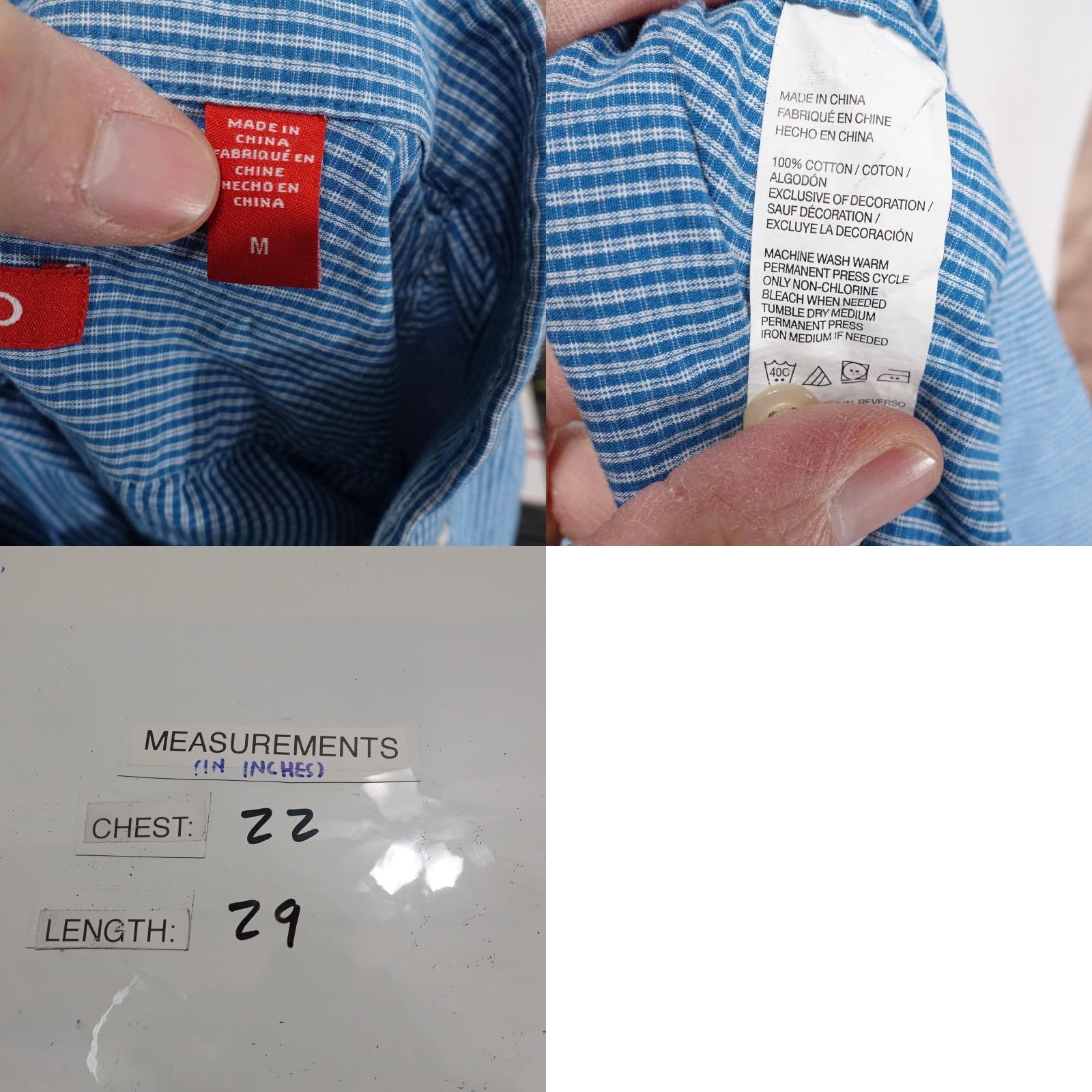 Izod IZOD Shirt Mens Medium Blue Check Long Sleeve Button-Down Easy Care Casual Size US M / EU 48-50 / 2 - 8 Thumbnail