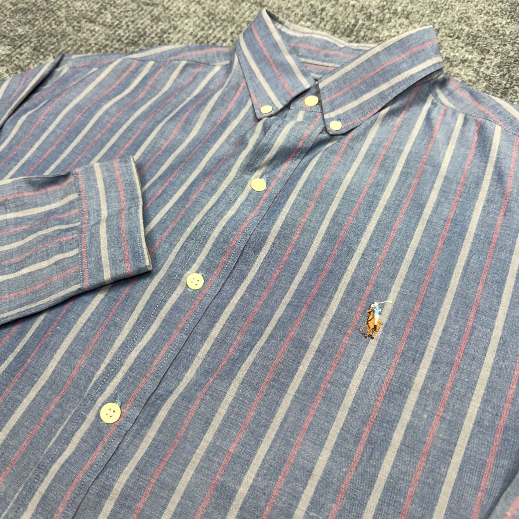 Polo Ralph Lauren VINTAGE Polo Ralph Lauren Shirt Mens Size 20 Button Down Vertical Striped Flesh Pony Size US XXL / EU 58 / 5 - 2 Thumbnail