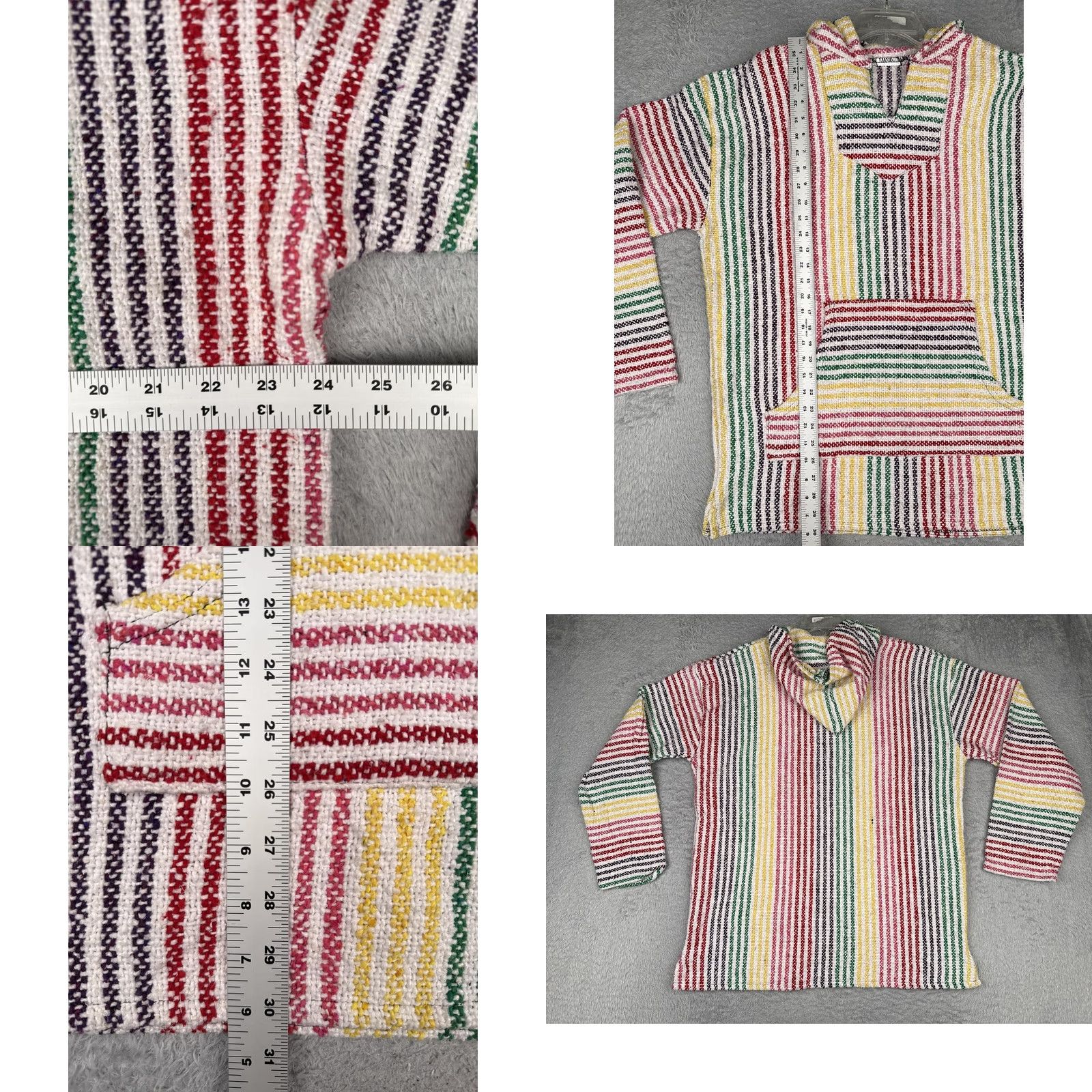 KangaROOS Baja Hoodie Mens Large Multicolor Striped Heavyweight Kangaroo Pocket Hooded V-Neck Hippie Bohemian Festive Shirt? Size US L / EU 52-54 / 3 - 8 Thumbnail