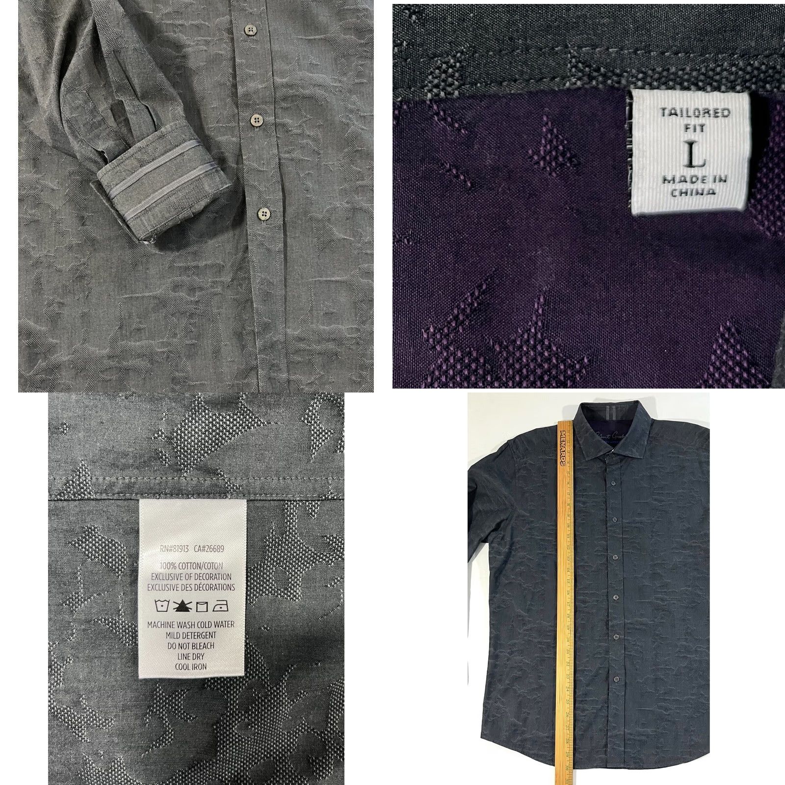 Robert Graham VINTAGE Robert Graham Men’s Button-Up Jacquard Shirt Tailored Size L Gray Cotton Modern American Size US L / EU 52-54 / 3 - 8 Thumbnail