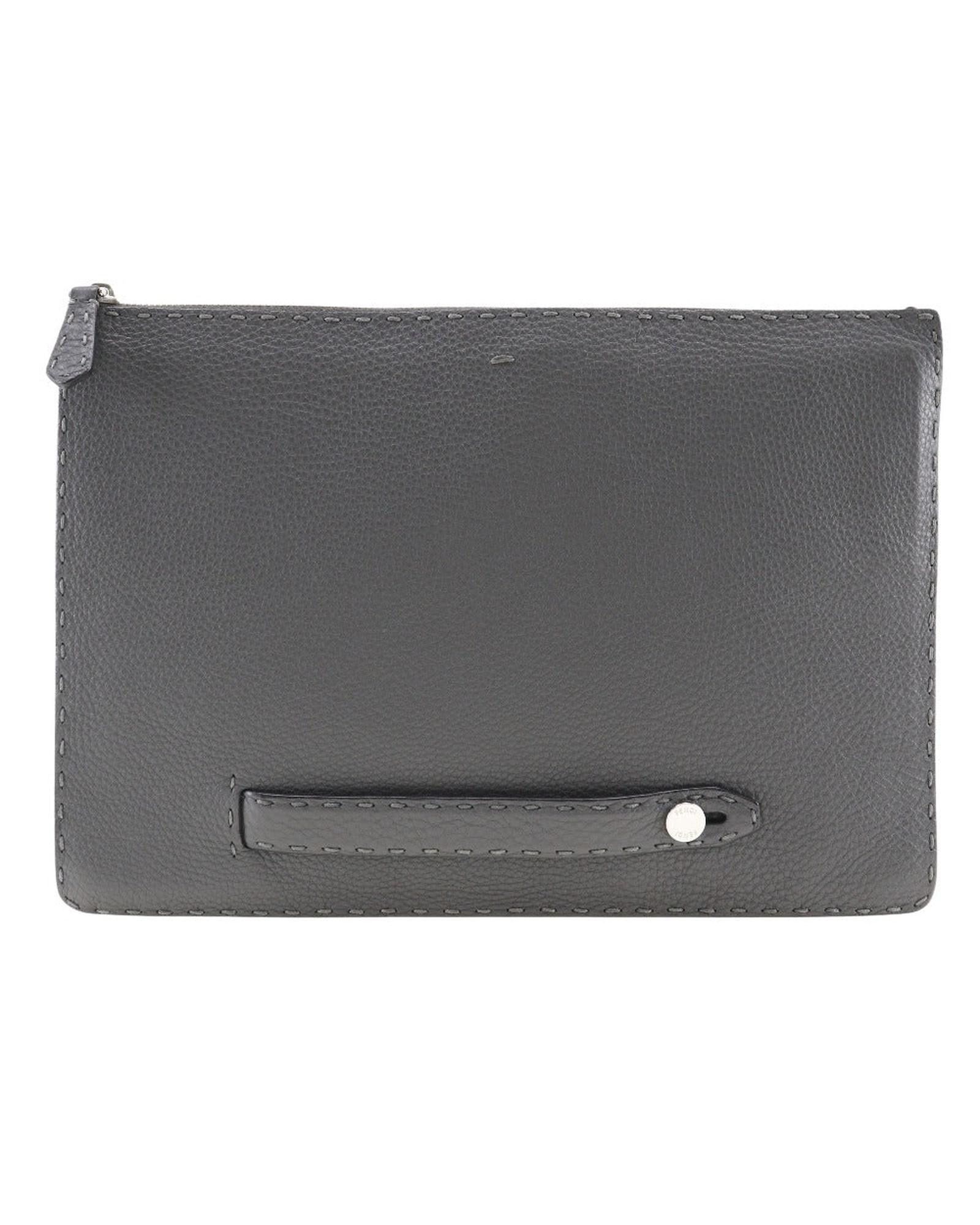 image of Fendi Elegant Black Leather Clutch Bag, Women's