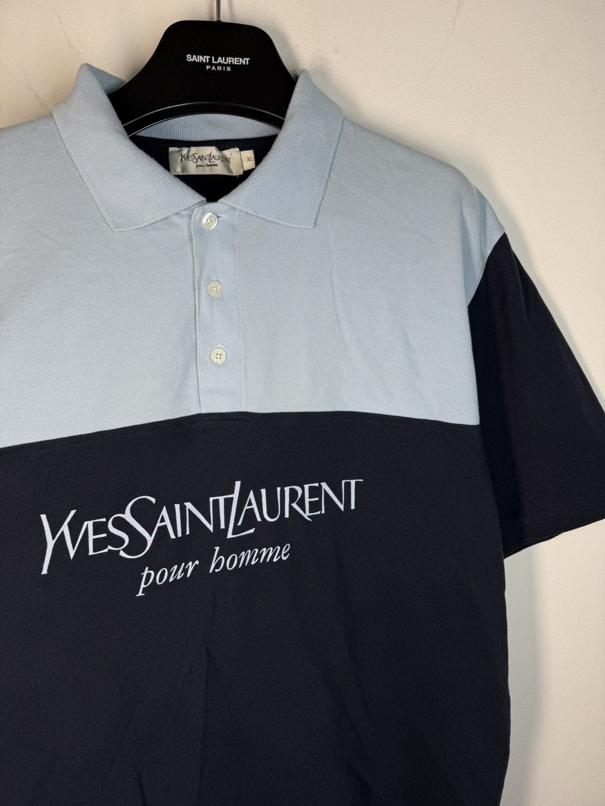 Yves Saint Laurent Blue YSL Polo Shirt Spell Out YSL Shirt Big Logo YSL Tee Size US XL / EU 56 / 4 - 1 Thumbnail