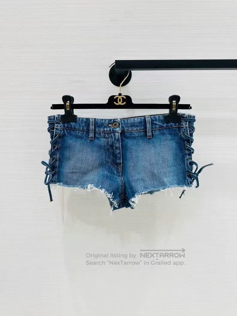 Miu Miu Miu Miu 24 Denim shorts with low waist straps Size 40" / US 18 - 1 Thumbnail
