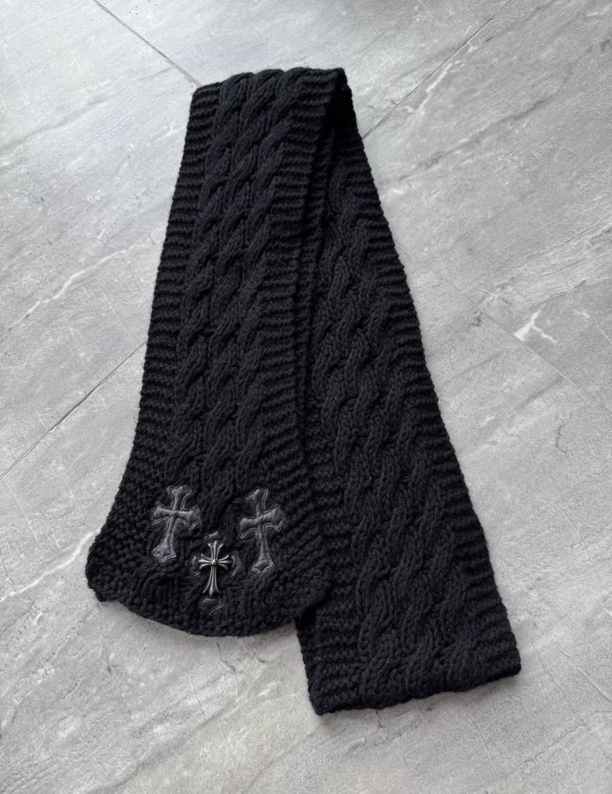 Chrome Hearts Chrome Hearts Cross Silver Ornament Leather Patch Wool Scarf Size ONE SIZE - 1 Thumbnail