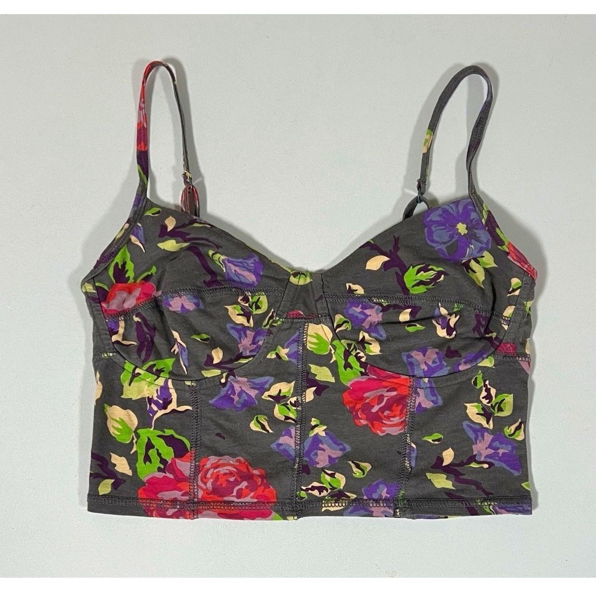 Garage Garage Gray Floral Rose Crop Top Shirt Cami Blouse Size S 🩶✨ Size S / US 4 / IT 40 - 1 Thumbnail
