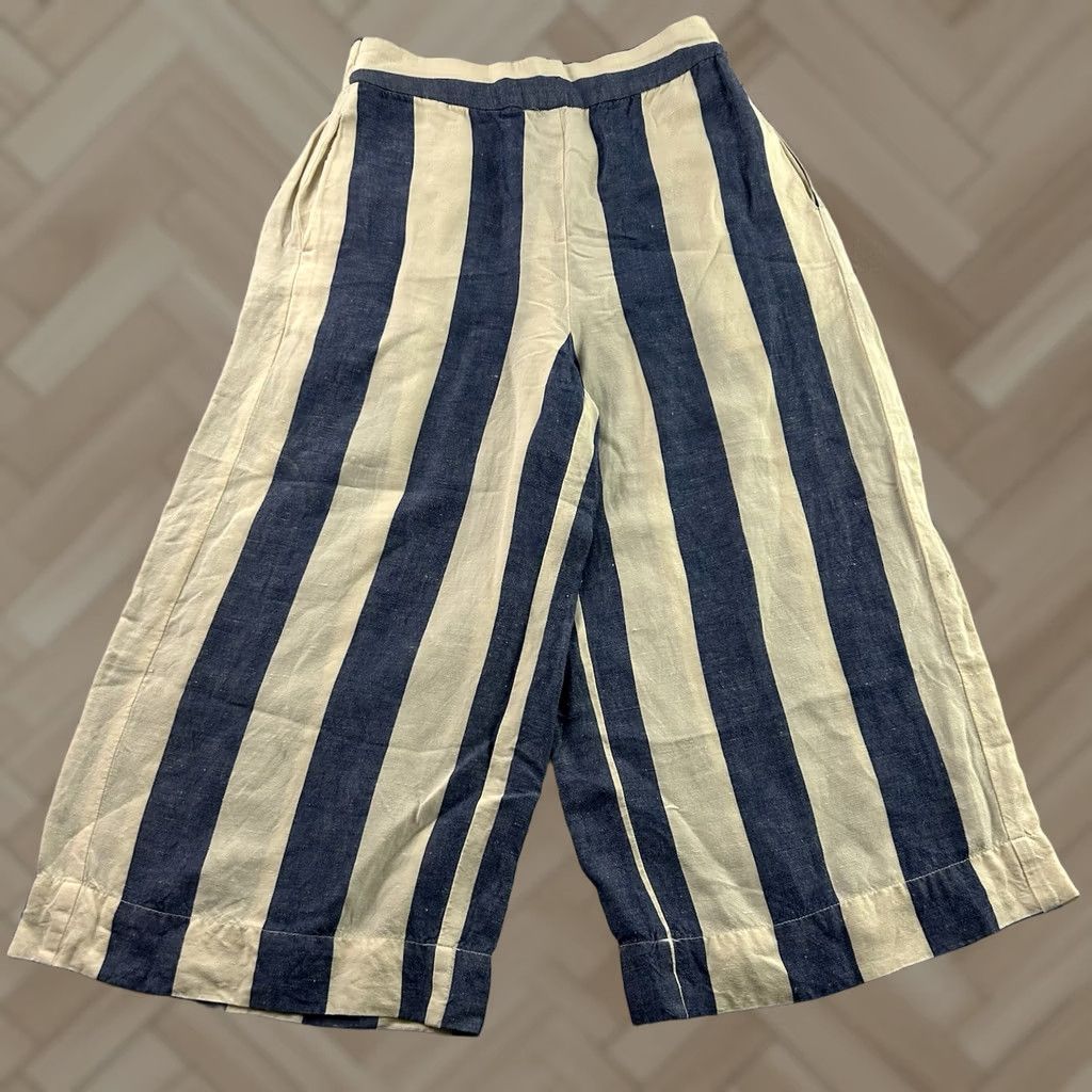Madewell Madewell Linen Viscose Striped Wide-Leg Crop Pants Women's Small Blue White Size 28" / US 6 / IT 42 - 1 Thumbnail