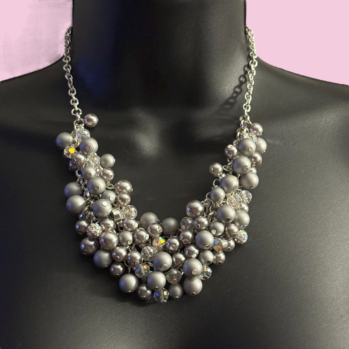Other RMN silver tone cluster bead and AB bib necklace Size ONE SIZE - 1 Thumbnail
