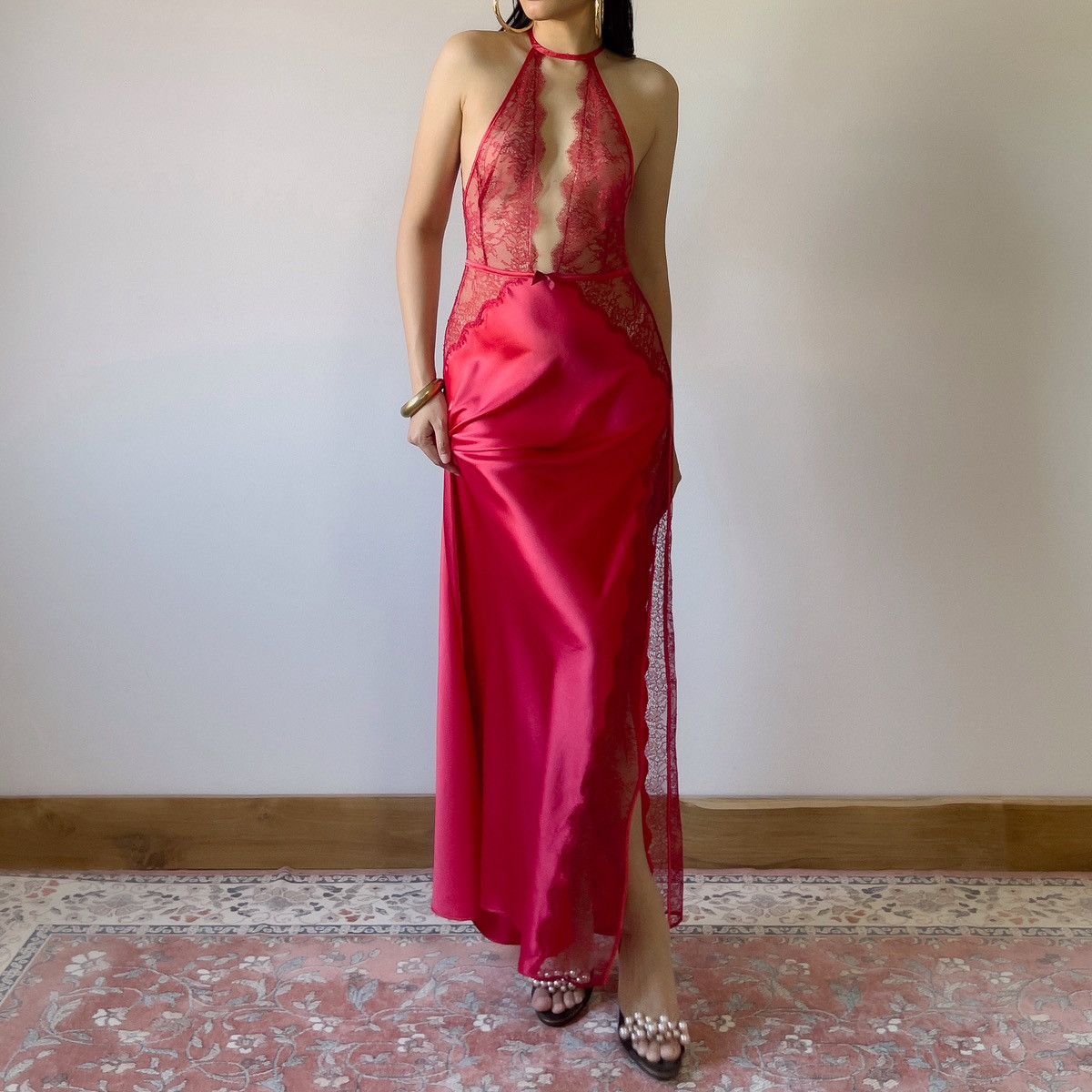 Victoria's Secret VS Red Satin & Lace Slip Gown (XS-S) Size S / US 4 / IT 40 - 8 Thumbnail
