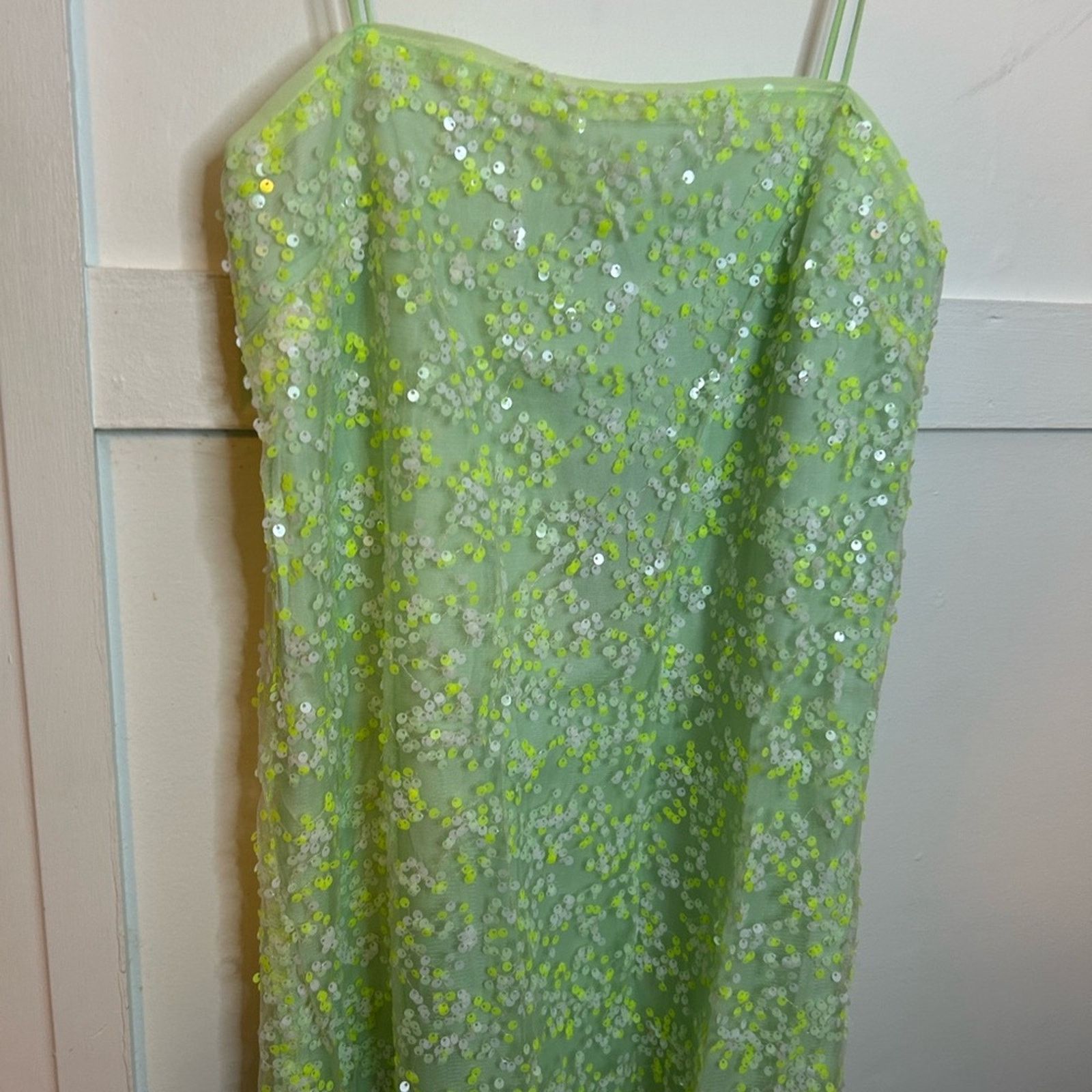 H&M Nwt H&M Lime Green Y2K Sequin Mini Dress Size XS / US 0-2 / IT 36-38 - 5 Thumbnail