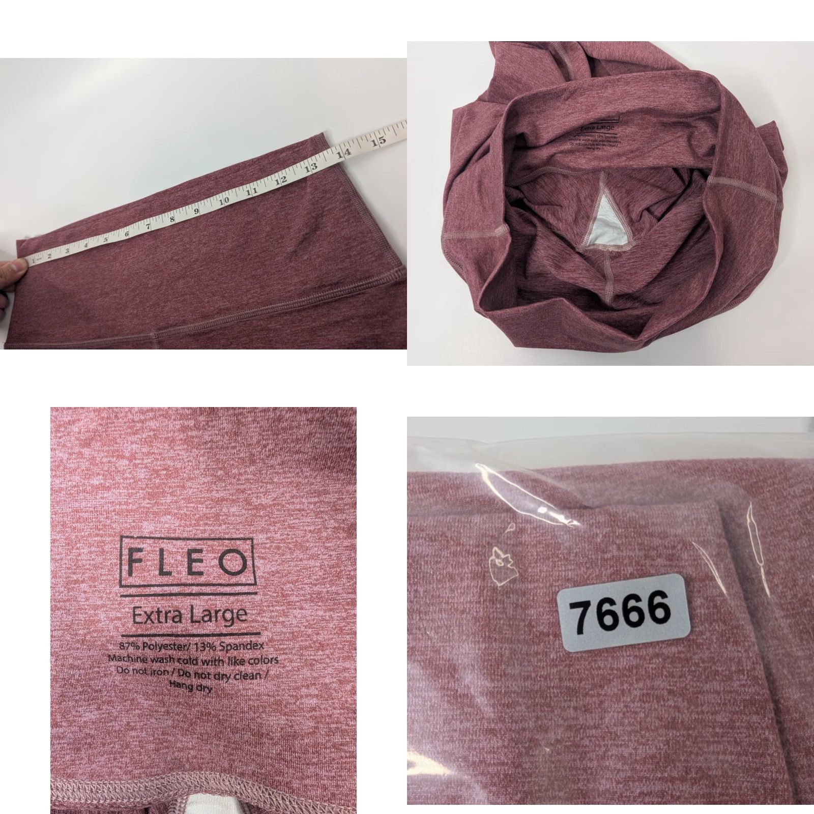 Vintage FLEO Leggings Athletic 25" Inseam Maroon Women's XL Compression Pull On Size 40" / US 18 - 8 Thumbnail