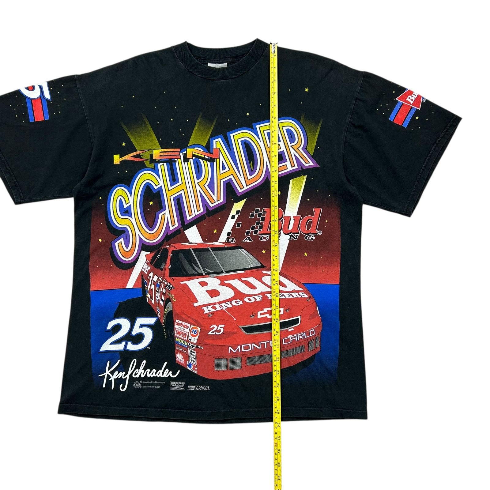 NASCAR VTG 90s NASCAR KEN SCHRADER 1996 BUD RACING AOP T-SHIRT XL Size US XL / EU 56 / 4 - 9 Thumbnail