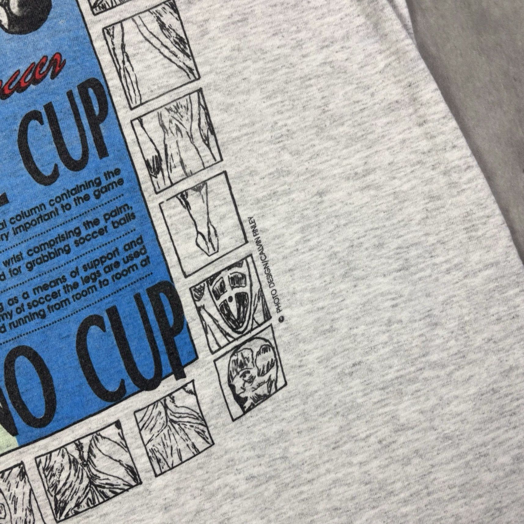 Fruit Of The Loom VINTAGE 90s Anatomy Of Soccer Art Promo T Shirt Mens M Gray Cotton Graphic Print Crew Neck Short Sleeve Classic Fit Size US M / EU 48-50 / 2 - 5 Thumbnail