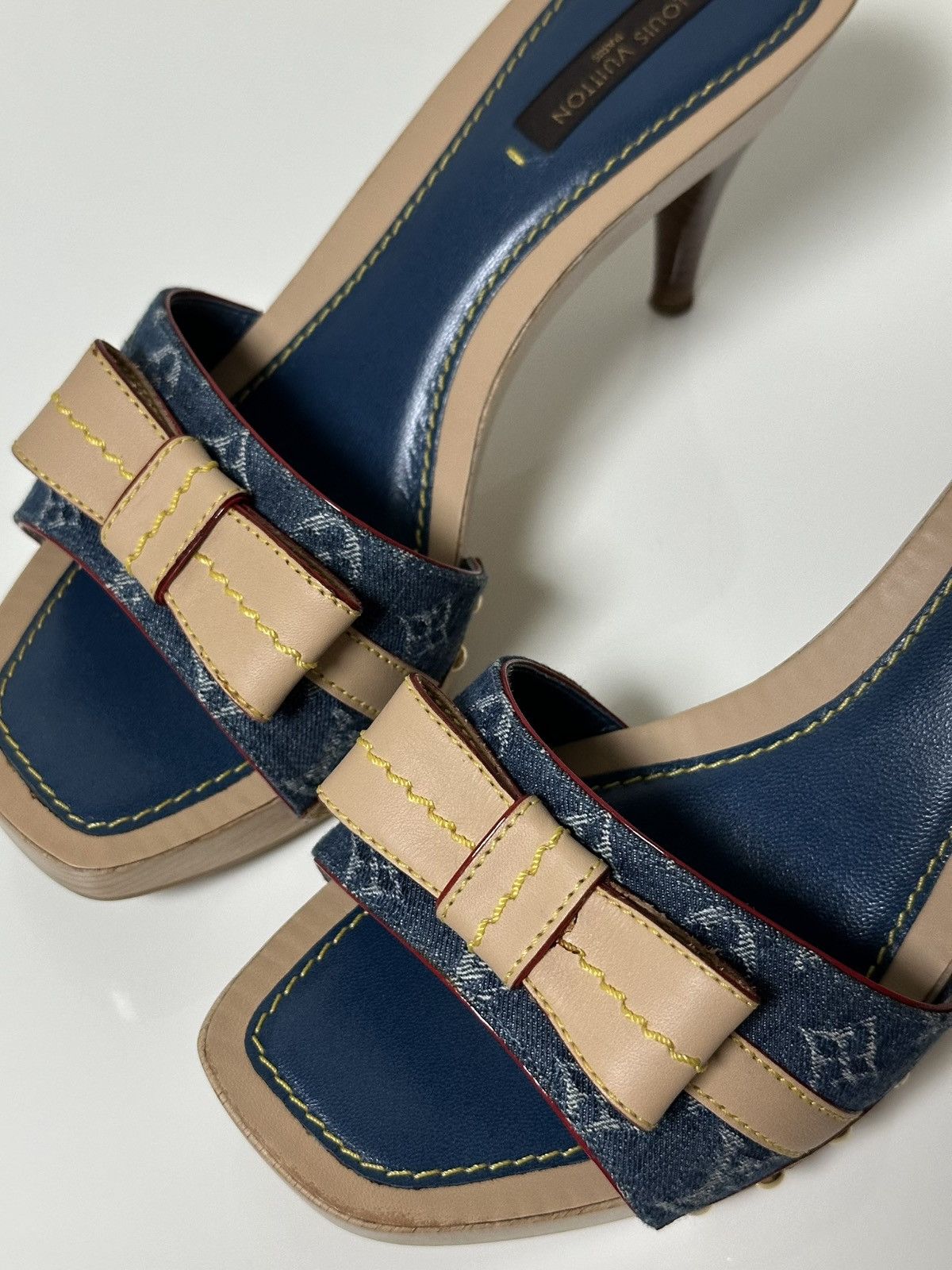 Louis Vuitton LOUIS VUITTON Monogram Denim Leather Bow Platform Sandals Size US 5 / IT 35 - 5 Thumbnail