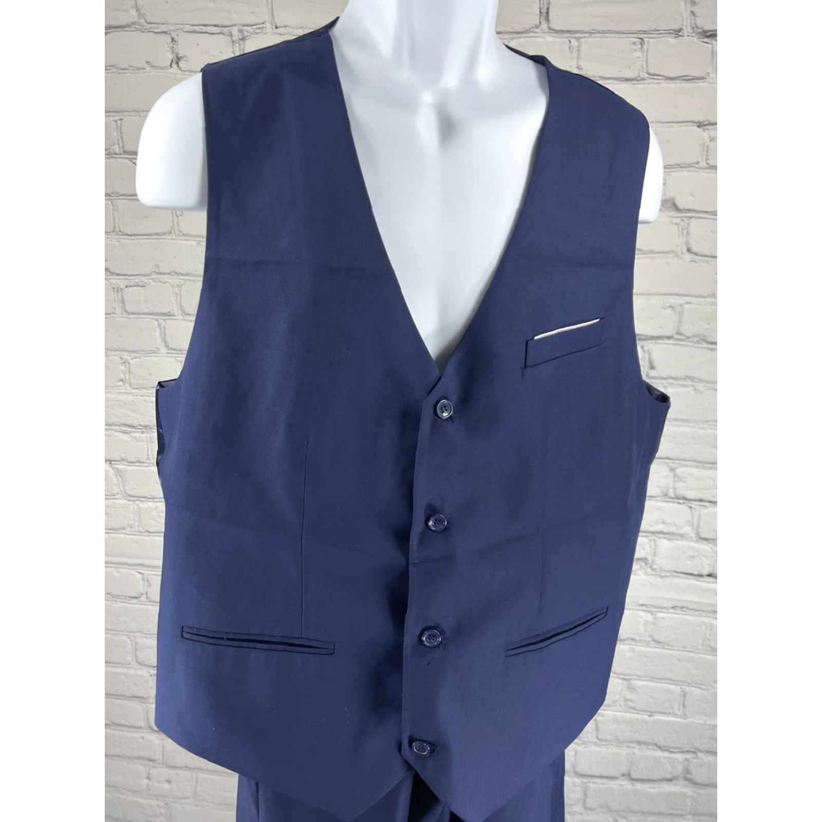 Vintage Unbranded Blue Full Suit 4 Piece Set Vest Pants Necktie Notch 2 Button Jacket XL Size 46R - 7 Thumbnail