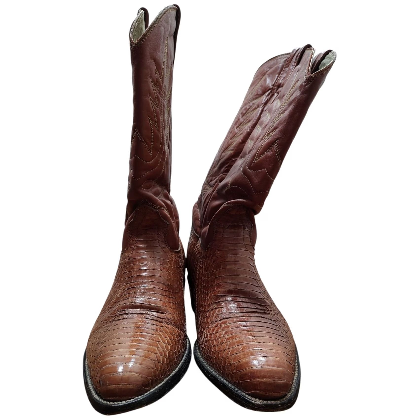 Skin VINTAGE Cow Jim Western Cowboy Snake Skin Boots Mens Size 9 D Brown Leather 90s Southwestern Cowboy Shoes Mens Size US 9 / EU 42 - 4 Thumbnail