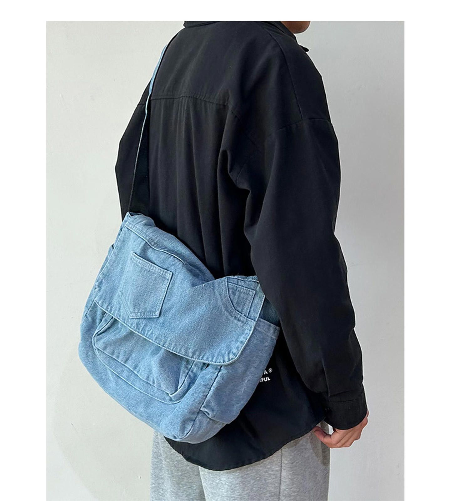 Casual Denim Messenger Bag in Blue, Women's