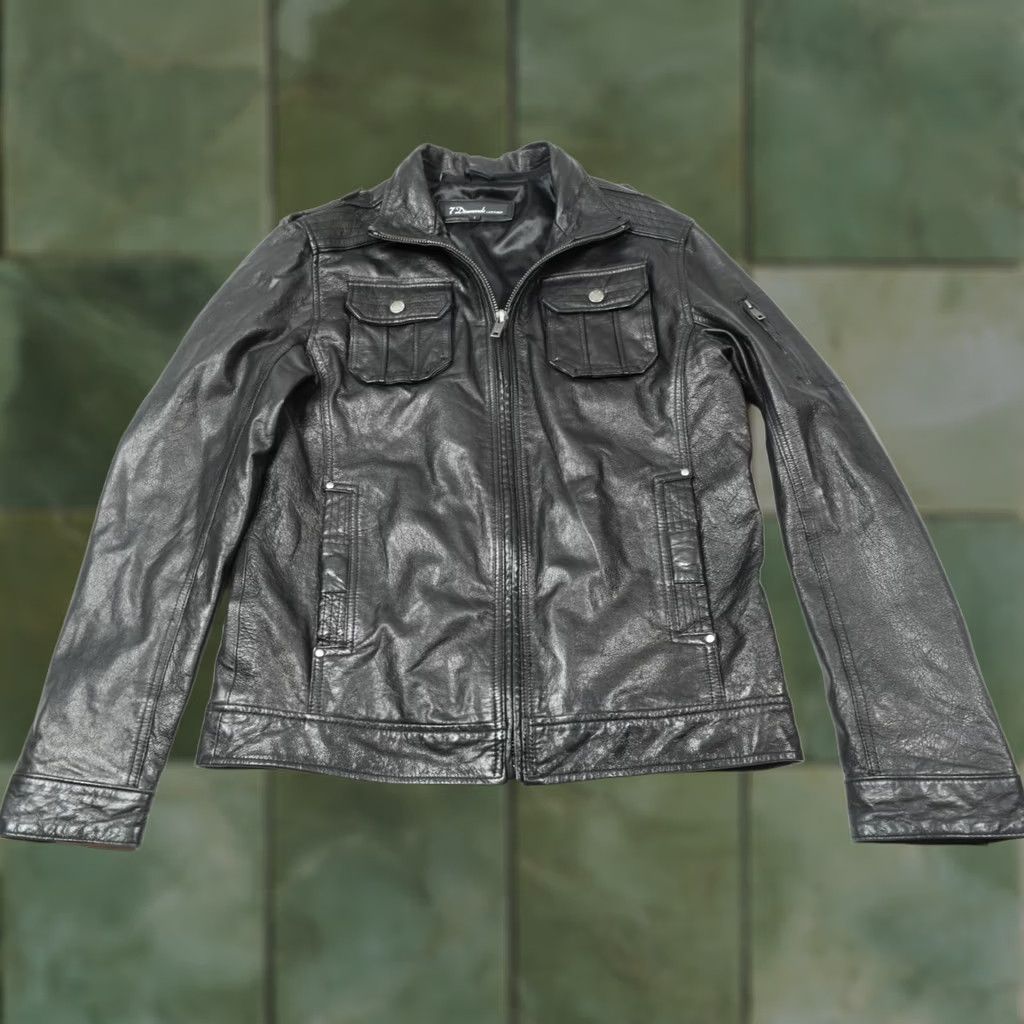 Vintage VINTAGE 7 Diamonds Leather Jacket Mens Large Black Long Sleeve Full-Zip Biker Size US L / EU 52-54 / 3 - 1 Thumbnail