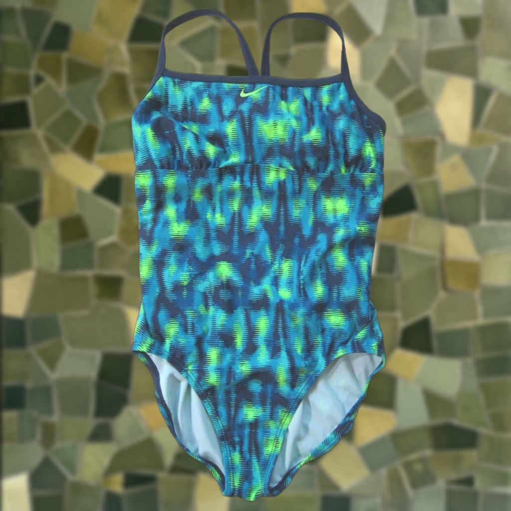 Nike Nike Blue Green Geometric Racerback Slimming Team One Piece Swimsuit Women 10 Size ONE SIZE - 1 Thumbnail