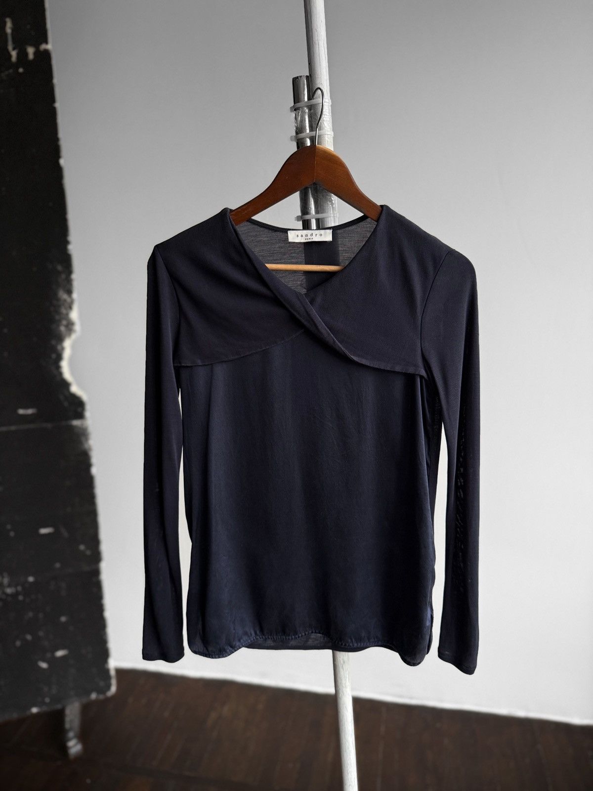 Sandro Sandro Paris Womens Navy Faux Wrap V-Neck Long Sleeve Top Size S / US 4 / IT 40 - 3 Thumbnail