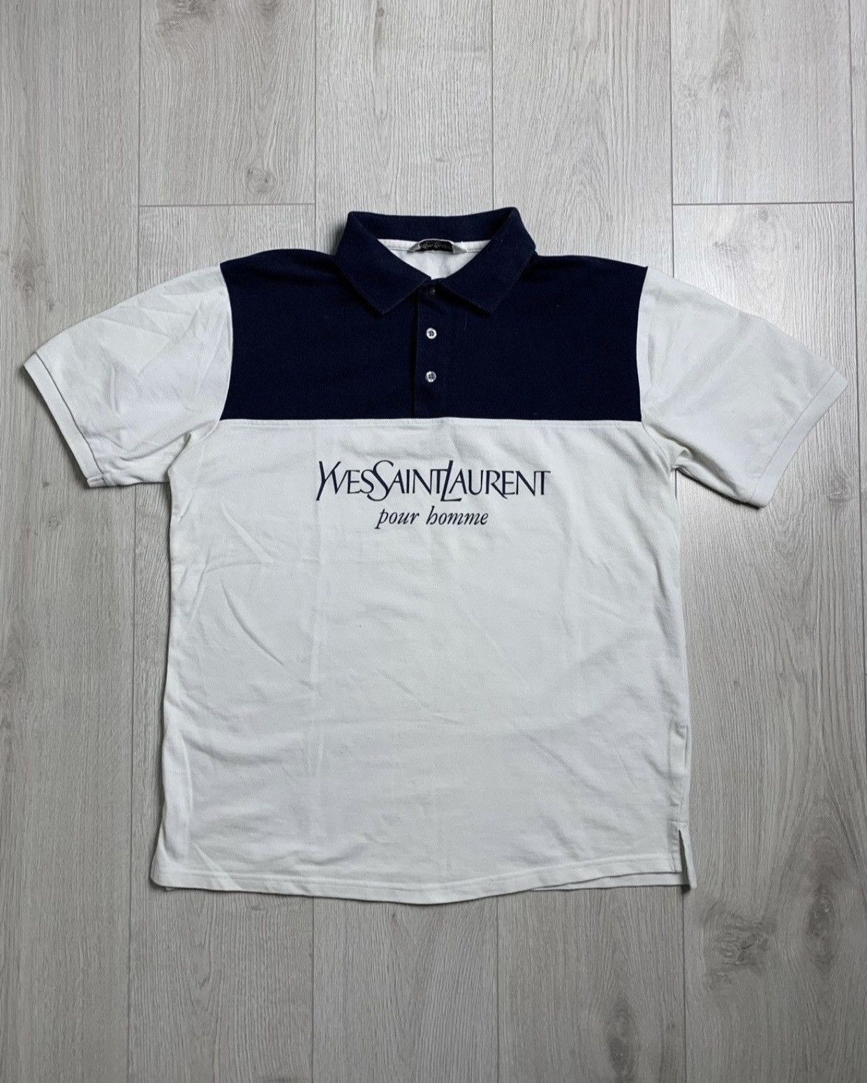 Vintage × Yves Saint Laurent Yves Saint Laurent Vintage Polo Big logo Navy/White Size US L / EU 52-54 / 3 - 1 Thumbnail
