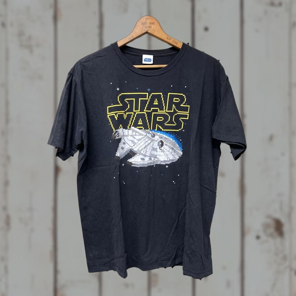 Star Wars VINTAGE Star Wars T Shirt Mens L Black 2D Millennium Falcon Logo Y2K Mens Shirt Black Star Wars Logo 90s Movie Fans Size US L / EU 52-54 / 3 - 1 Thumbnail