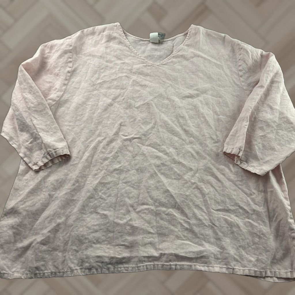 Pinko Match Point USA 3/4 Sleeve Blouse Women's 2X Pink Linen Shirt 100% Linen USA Printed Shirts Women Mens? Size XXL / US 16-18 / IT 52-54 - 1 Thumbnail
