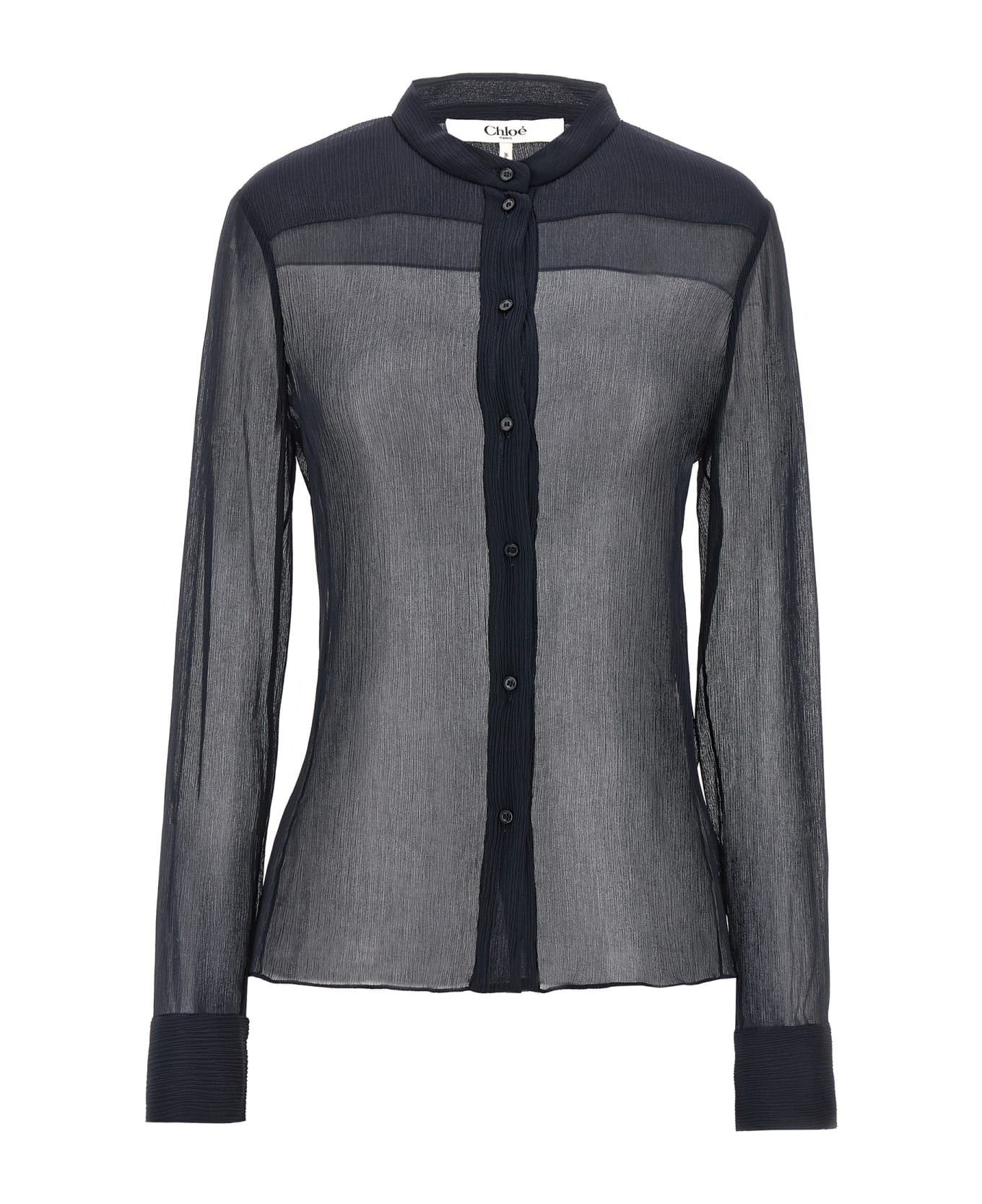 Chloe o1y0825 Silk Shirt in Navy Blue Size M / US 6-8 / IT 42-44 - 1 Thumbnail
