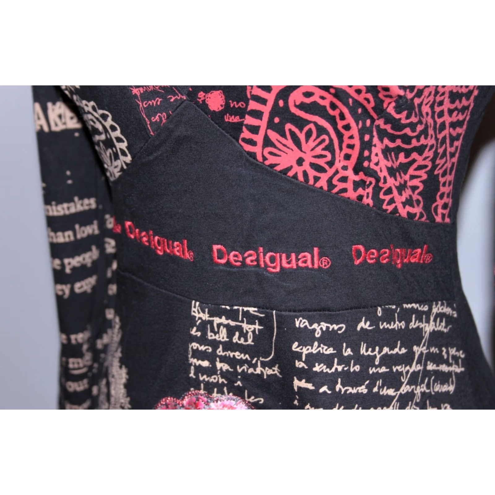 Desigual Desigual Dress Womens Red Black Multicoloured Knee Length A-Line M - 77 Size M / US 6-8 / IT 42-44 - 3 Thumbnail