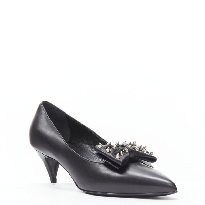 Saint Laurent Paris SAINT LAURENT silver spike studded bow point toe pump EU37 Size US 7 / IT 37 - 1 Thumbnail