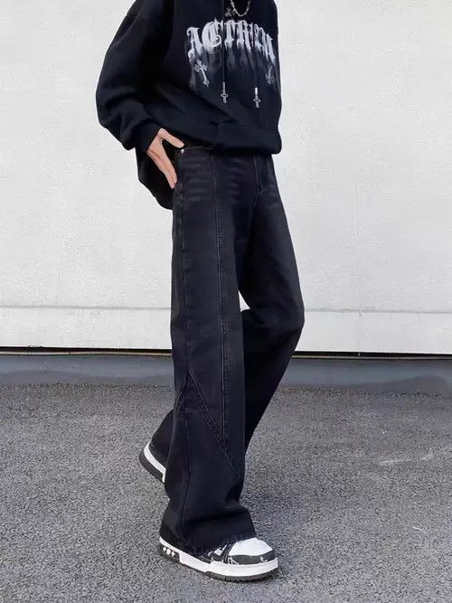 VIBE High Street Vintage Washed Spliced Micro Flare Jeans Size US 34 / EU 50 - 8 Thumbnail