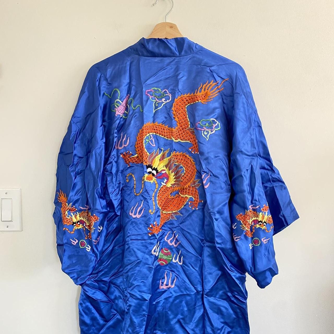 Vintage GOLDEN DRAGON CHINESE BLUE KIMONO SILK ROBE XL Size ONE SIZE - 6 Thumbnail