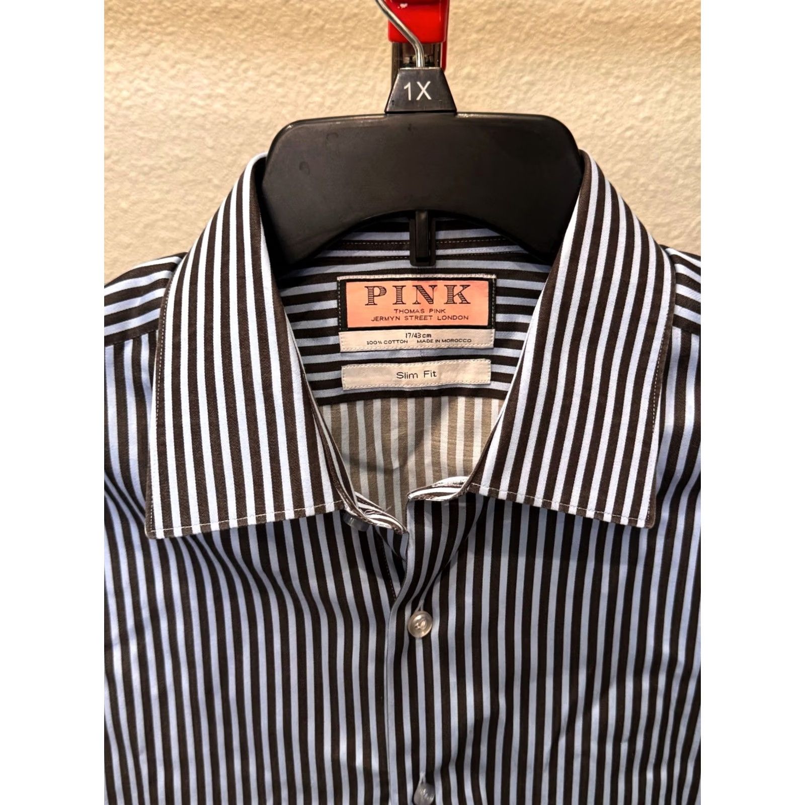 Pinko Thomas Pink Shirt XL Button Up Blue Gray Stripe Men’s Short Sleeve MINT Shirt XL Slim 17 x 38 Multicolor Button Closure Mens Size US XL / EU 56 / 4 - 2 Thumbnail