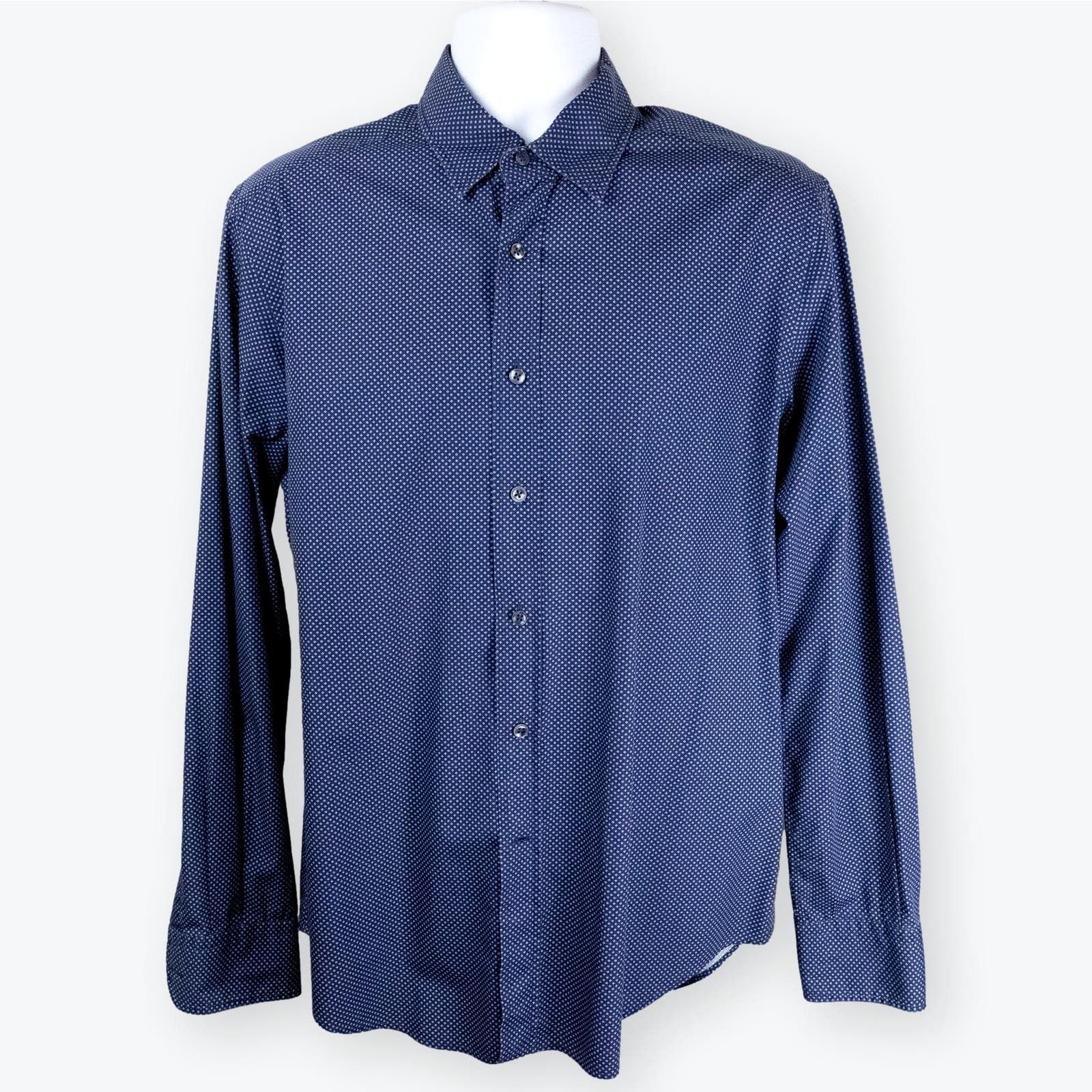 image of Glanshirt Mens Blue White Microprint Dress Shirt 42 - 16.5 (Size Medium)