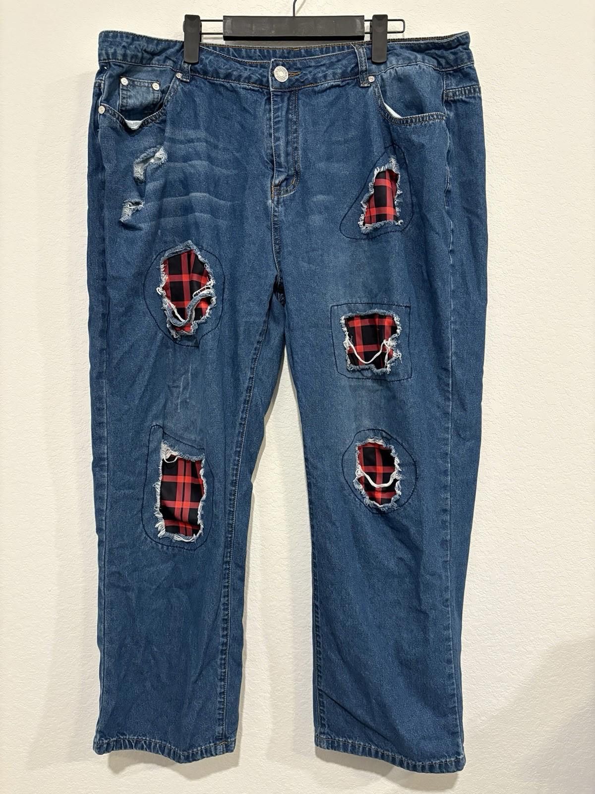 The Unbranded Brand Distressed Red Plaid Jeans Stretch Women’s Plus Size 2X XXL Size 42" / US 20 - 3 Thumbnail