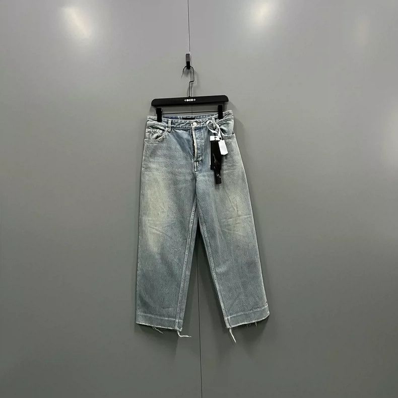 Balenciaga Balenciaga Light Blue Washed Denim Wide Leg Pants Size US 27 - 1 Thumbnail