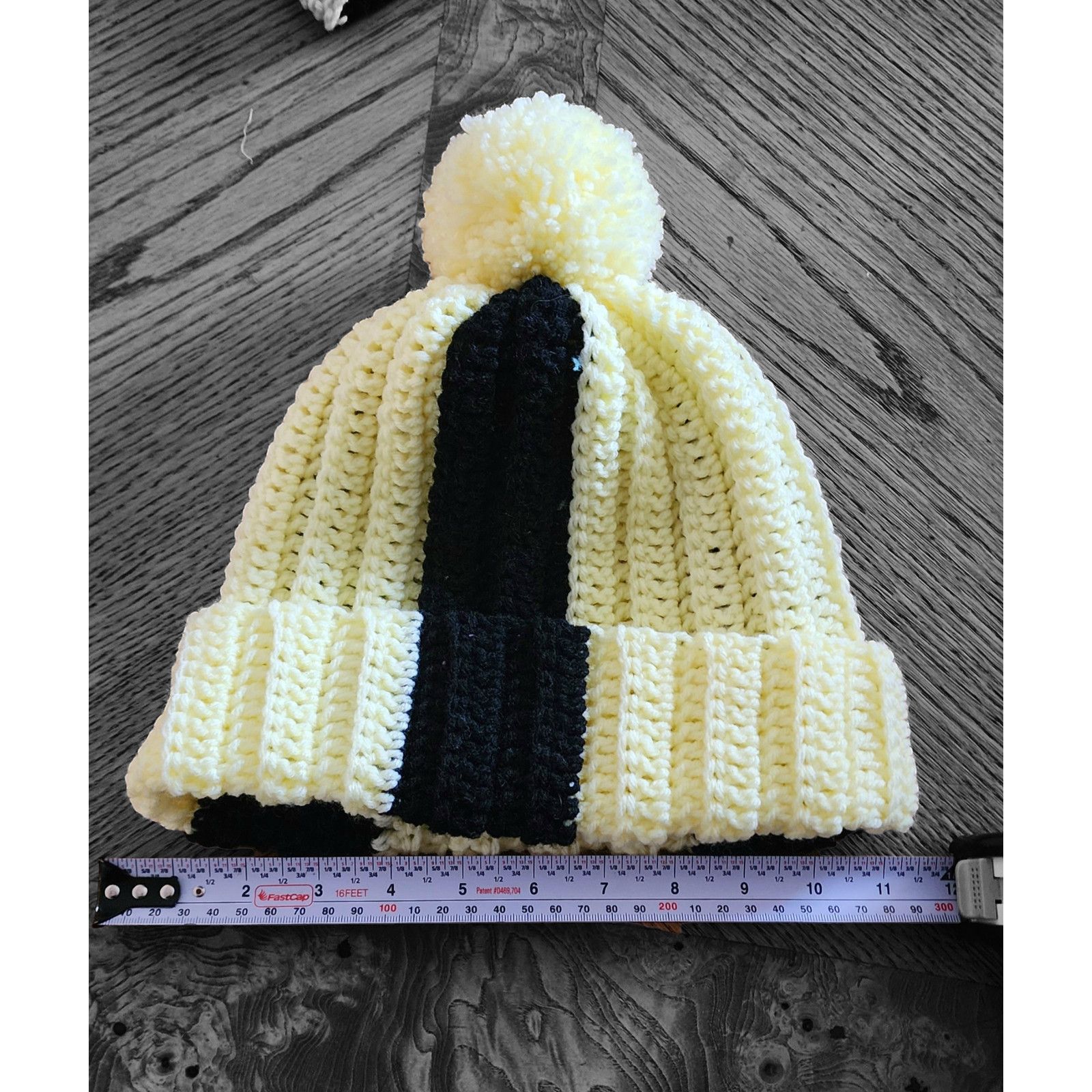 Handmade Handcrafted crocheted yellow and black winter beanie Size ONE SIZE - 5 Thumbnail