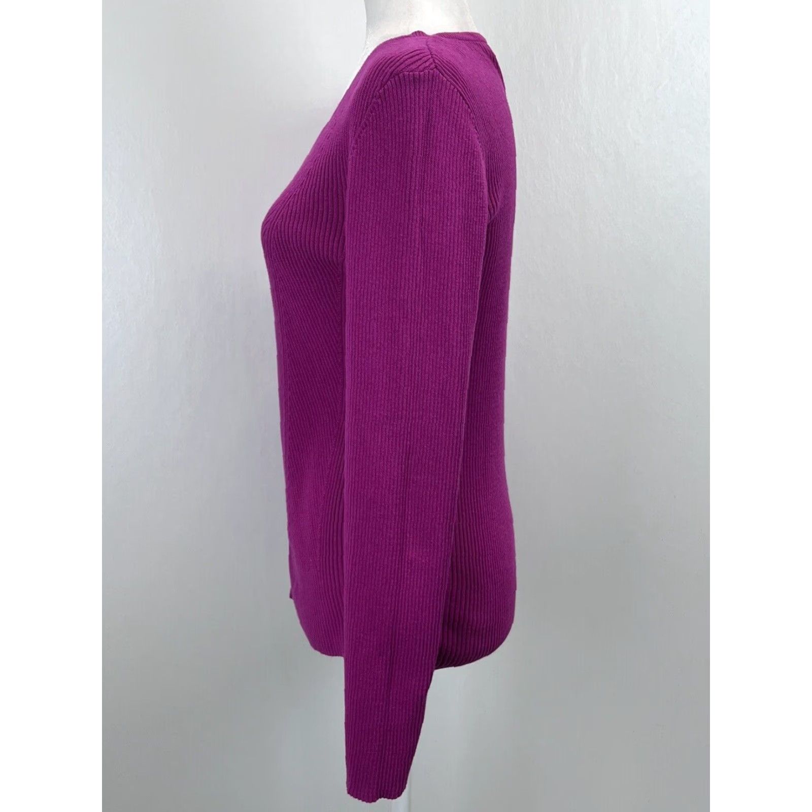 Ralph Lauren LAUREN RALPH LAUREN Fuchsia Ribbed Sweater Large Womens V-Neck Long Sleeve Pullover Stretch Fitted Size L / US 10 / IT 46 - 2 Thumbnail