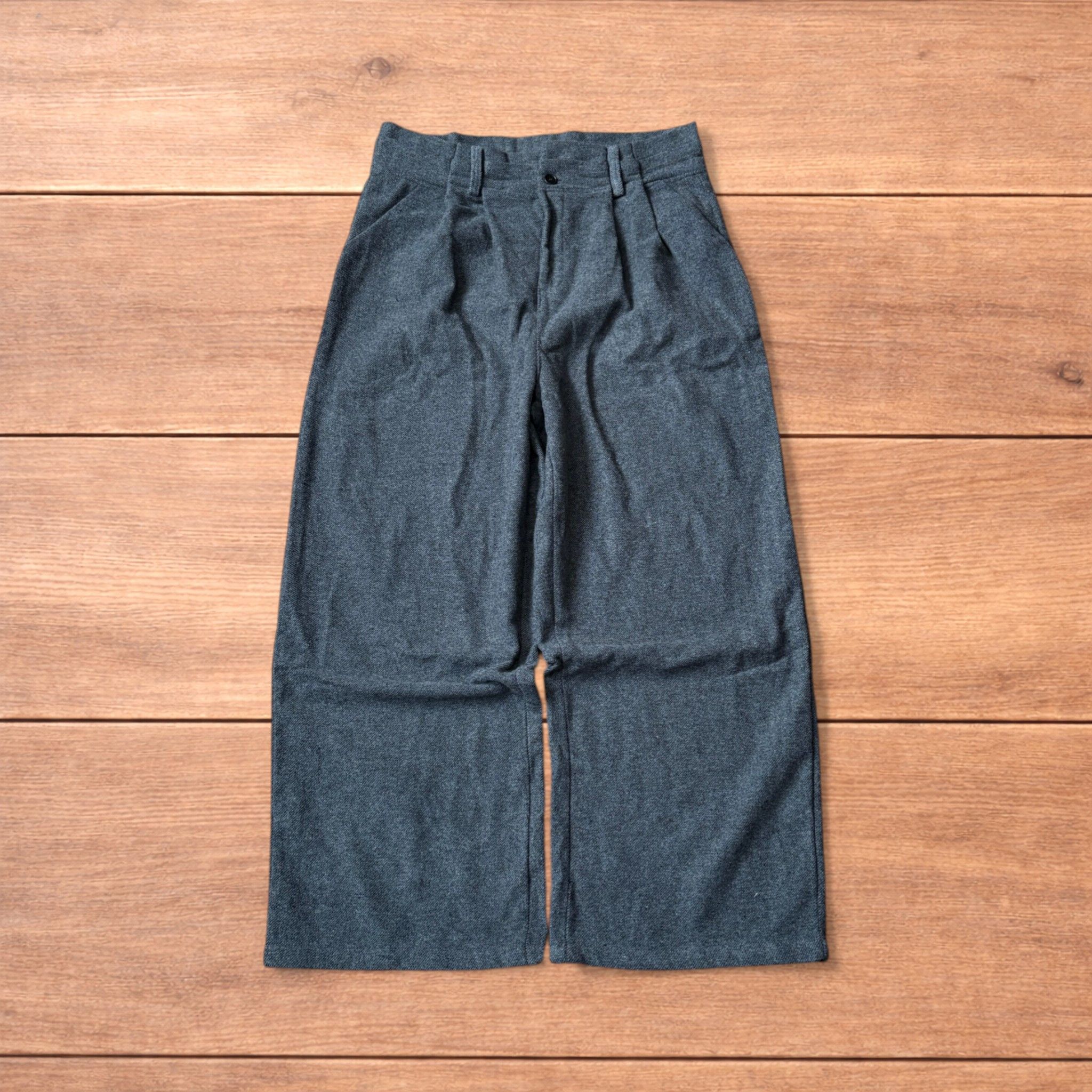 Japanese Brand Vintage wool style baggy wide leg tailored trousers in grey. Size US 34 / EU 50 - 1 Thumbnail