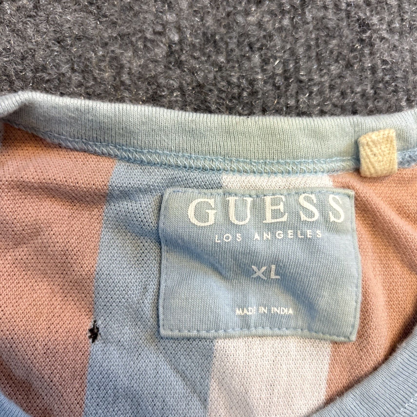 Guess VINTAGE GUESS Shirt Mens XL Pastel Stripe Textured Knit Casual Nautical Short Sleeve Crew Neck Blue Cotton Knit T-Shirt Size US XL / EU 56 / 4 - 2 Thumbnail