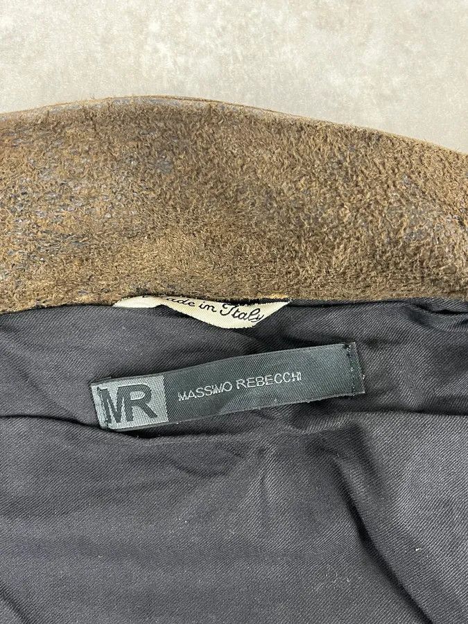 Vintage 2000s Massimo Rebecchi Brown Eroded Biker Leather Jacket Size US M / EU 48-50 / 2 - 9 Thumbnail