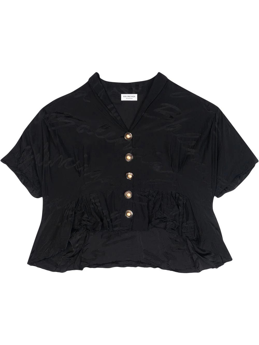 image of Balenciaga O1Mt1Gz0524 Oversize V-Neck Blouse In Black, Women's (Size XS)