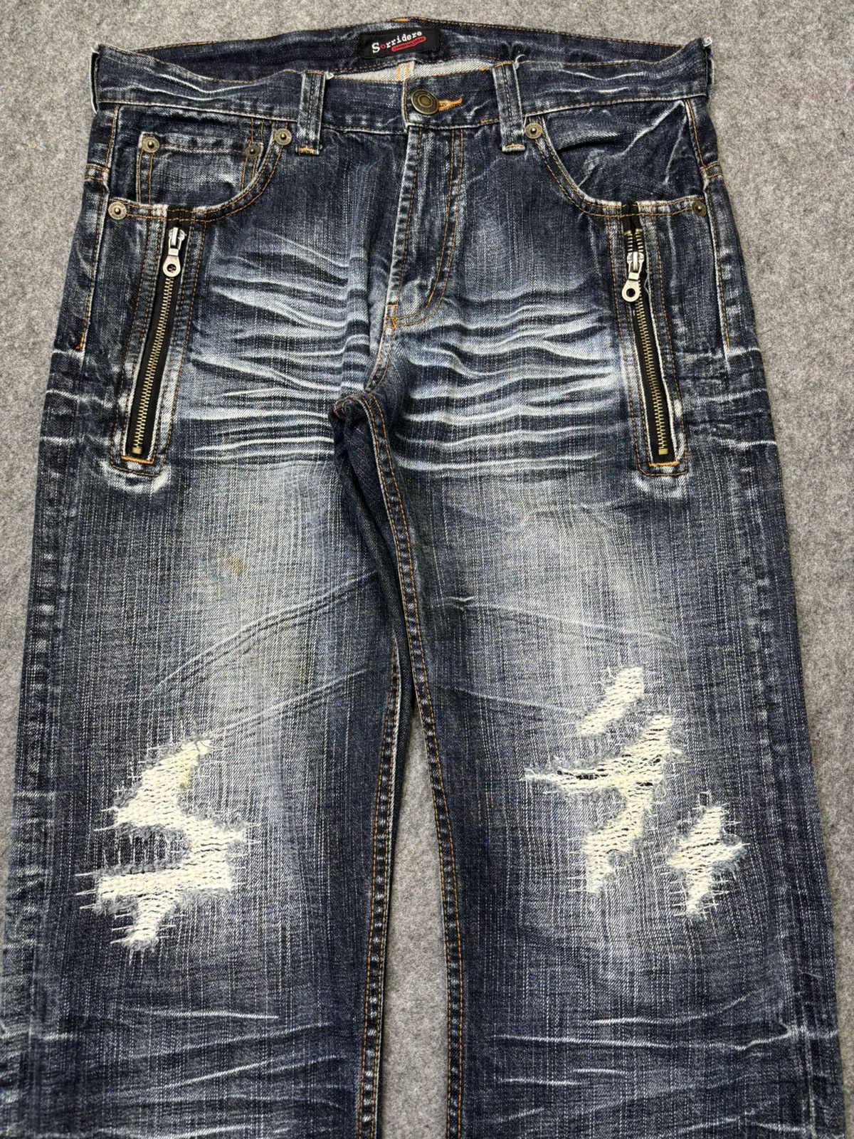 Japanese Brand 💥Insane Artisanal Sorridere Distressed Denim F782 Size US 33 - 3 Thumbnail