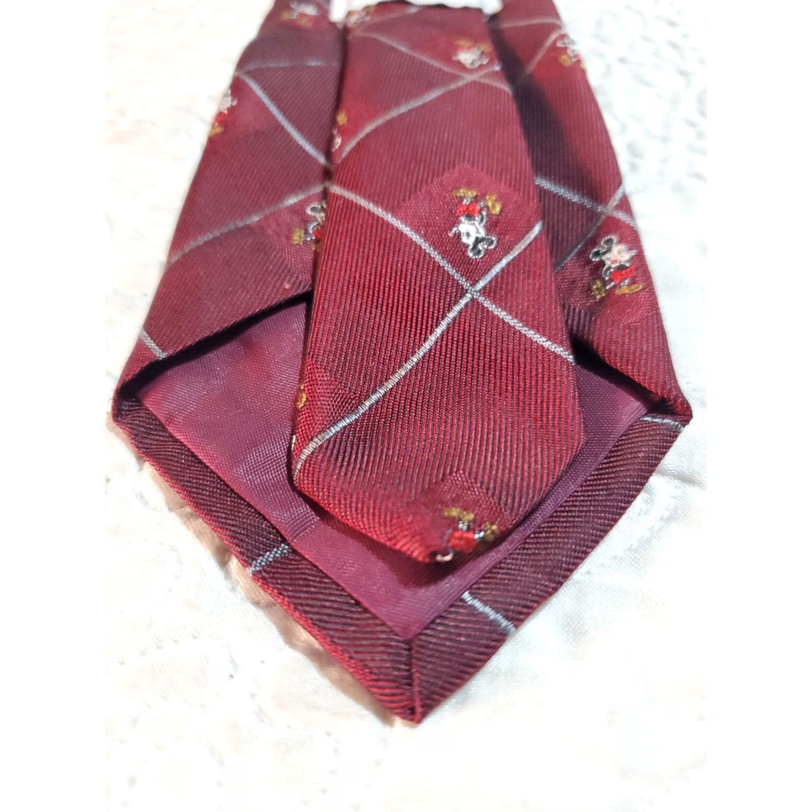 Vintage Mickey Mouse Tie J.G.Hook Skinny Burgundy Men Neck Tie Disney 60% Silk 40% Polyester Short Size ONE SIZE - 4 Thumbnail