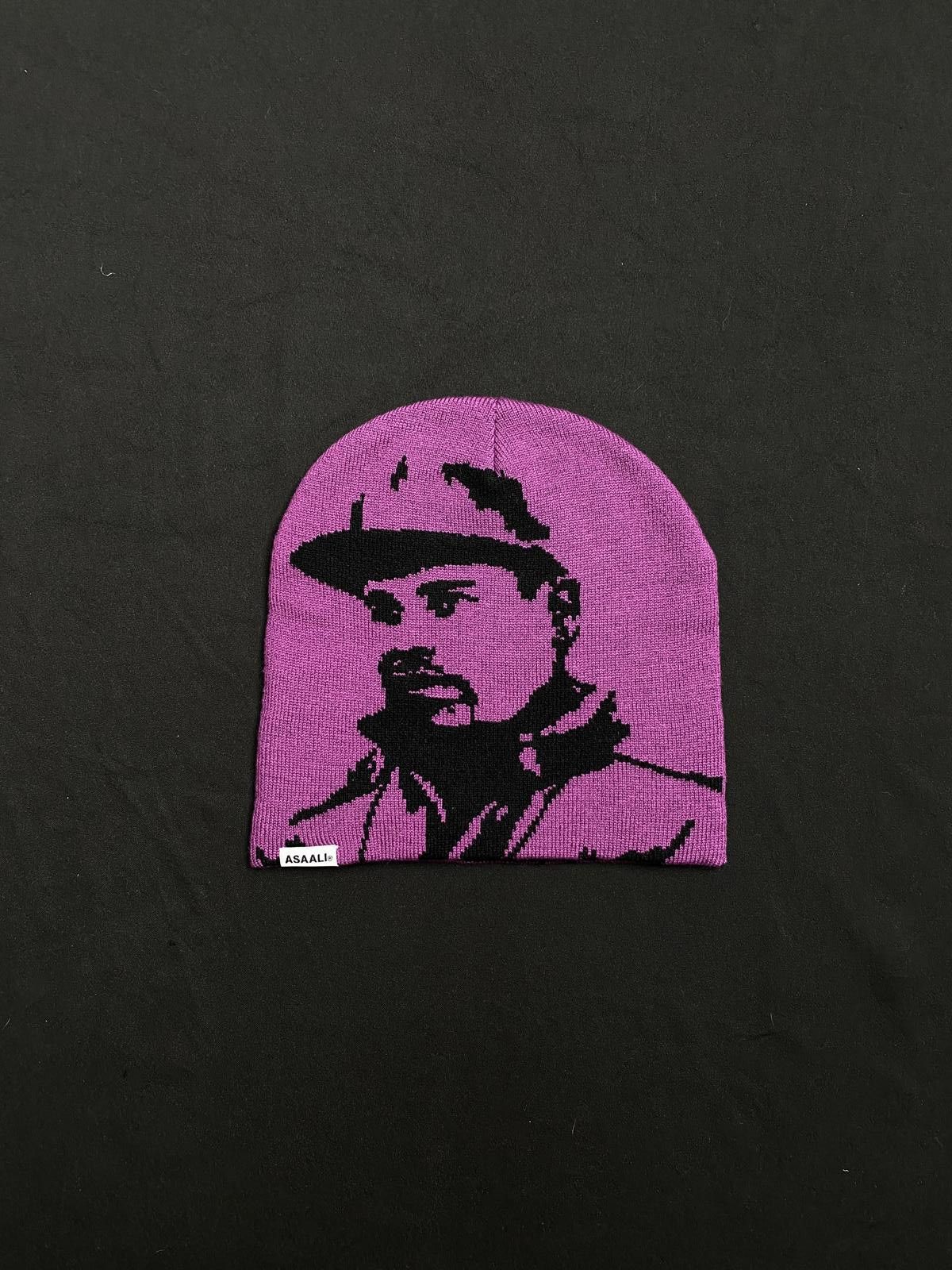 Asaali Rare Asaali Cartel Skully No Cuff Knit Purple Beanie Hats OS Size ONE SIZE - 1 Thumbnail