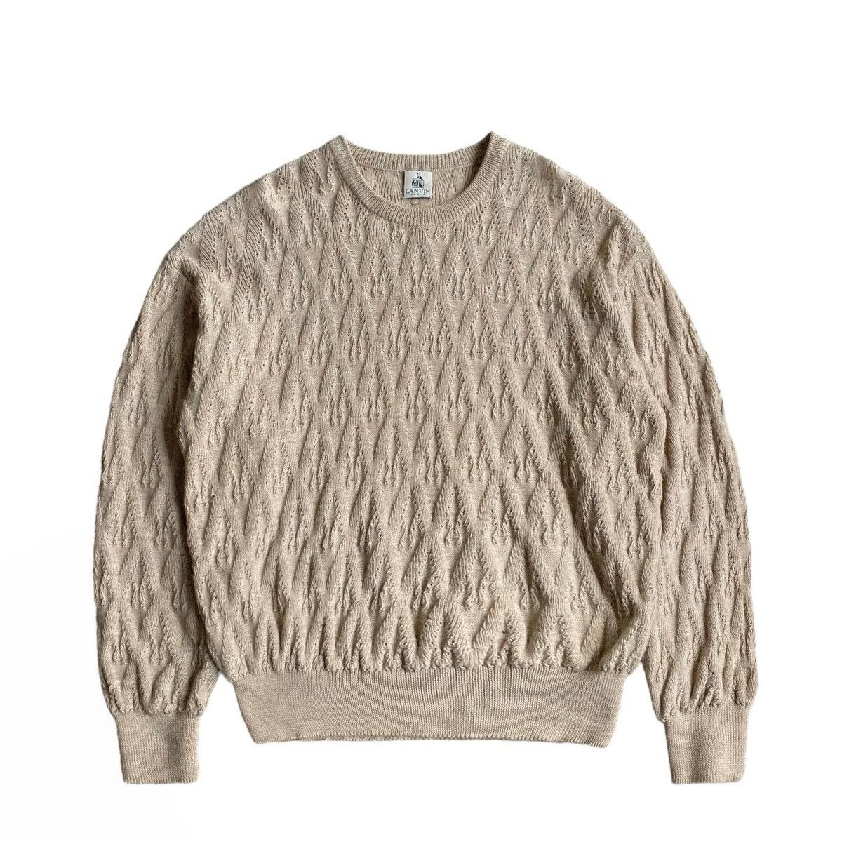 image of Lanvin Knitted Sweater Beige Crewneck Knit Knitwear Paris, Men's (Size Large)