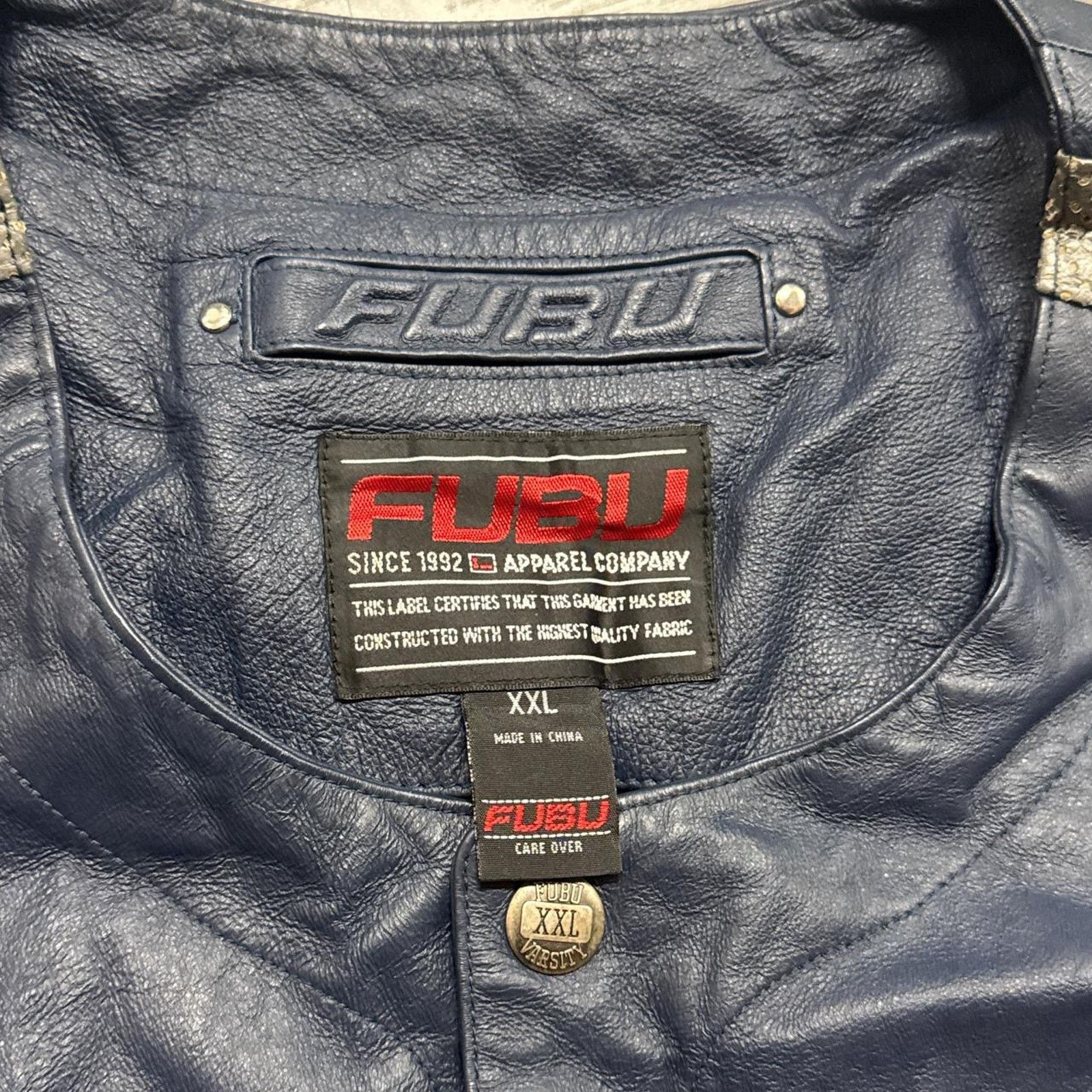 Fubu × Vintage Vintage RARE Fubu Rhinestone HipHop Rap Leather Jersey Size US XXL / EU 58 / 5 - 5 Thumbnail
