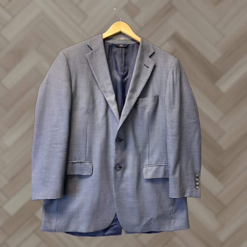 Brooks Brothers BROOKS BROTHERS Blue Houndstooth Wool Tuxedo Suit Jacket Size 42R - Formal Mens Size 42R - 1 Thumbnail