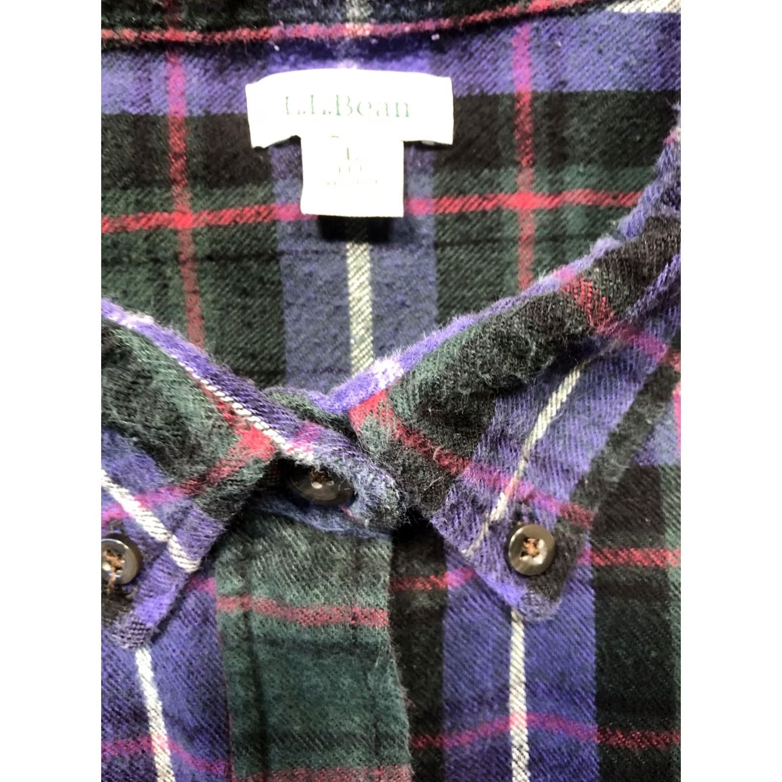 Vintage L.L.Bean Shirt Womens Petite Large Green Plaid Flannel Button Front Long Sleeve Size L / US 10 / IT 46 - 7 Thumbnail
