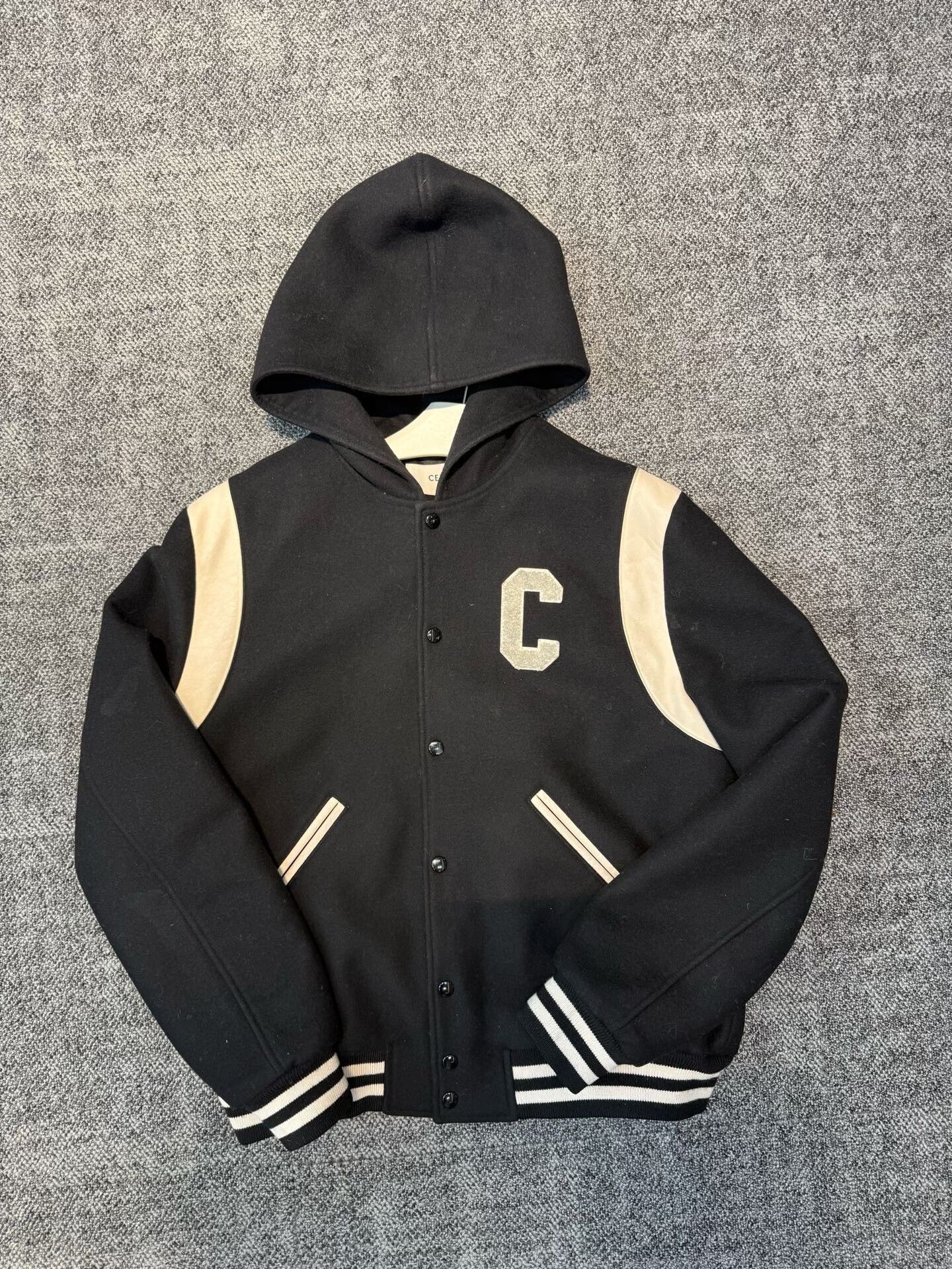 Celine Black Hooded Wool Blend Coat
