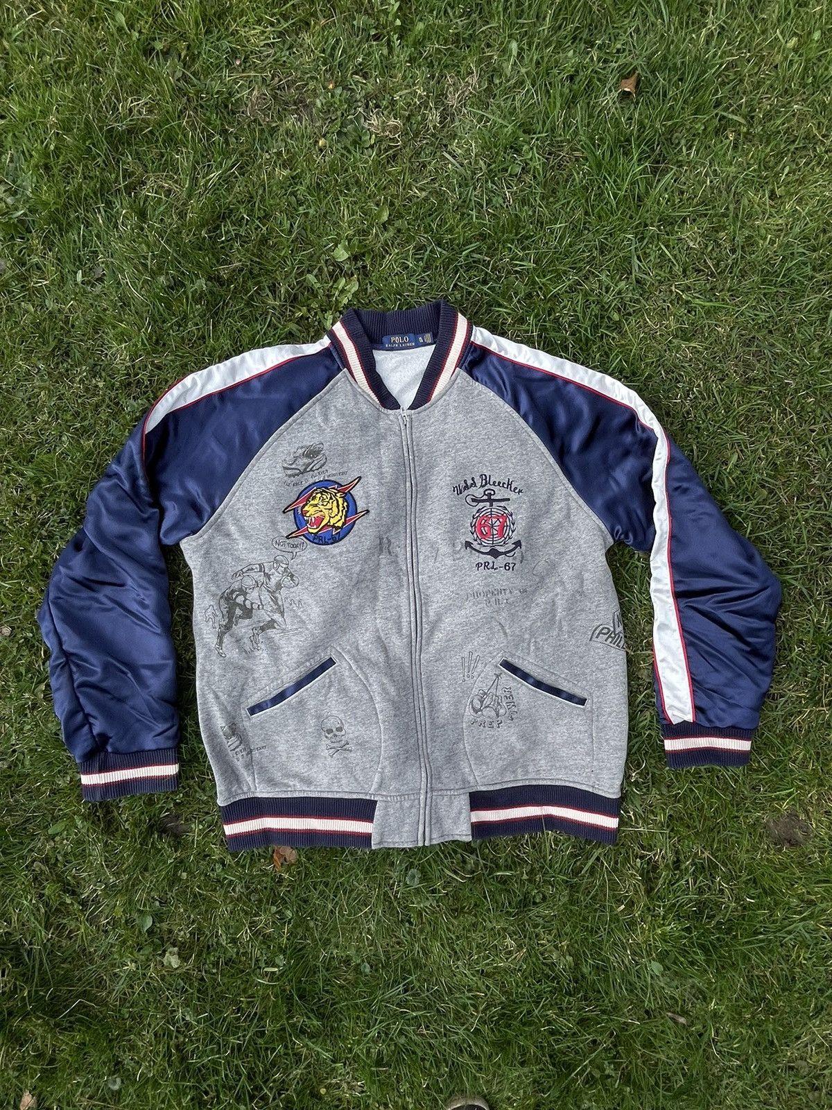 image of American College x Polo Ralph Lauren Polo Ralph Laurent Bomber in Grey, Men's (Size XL)